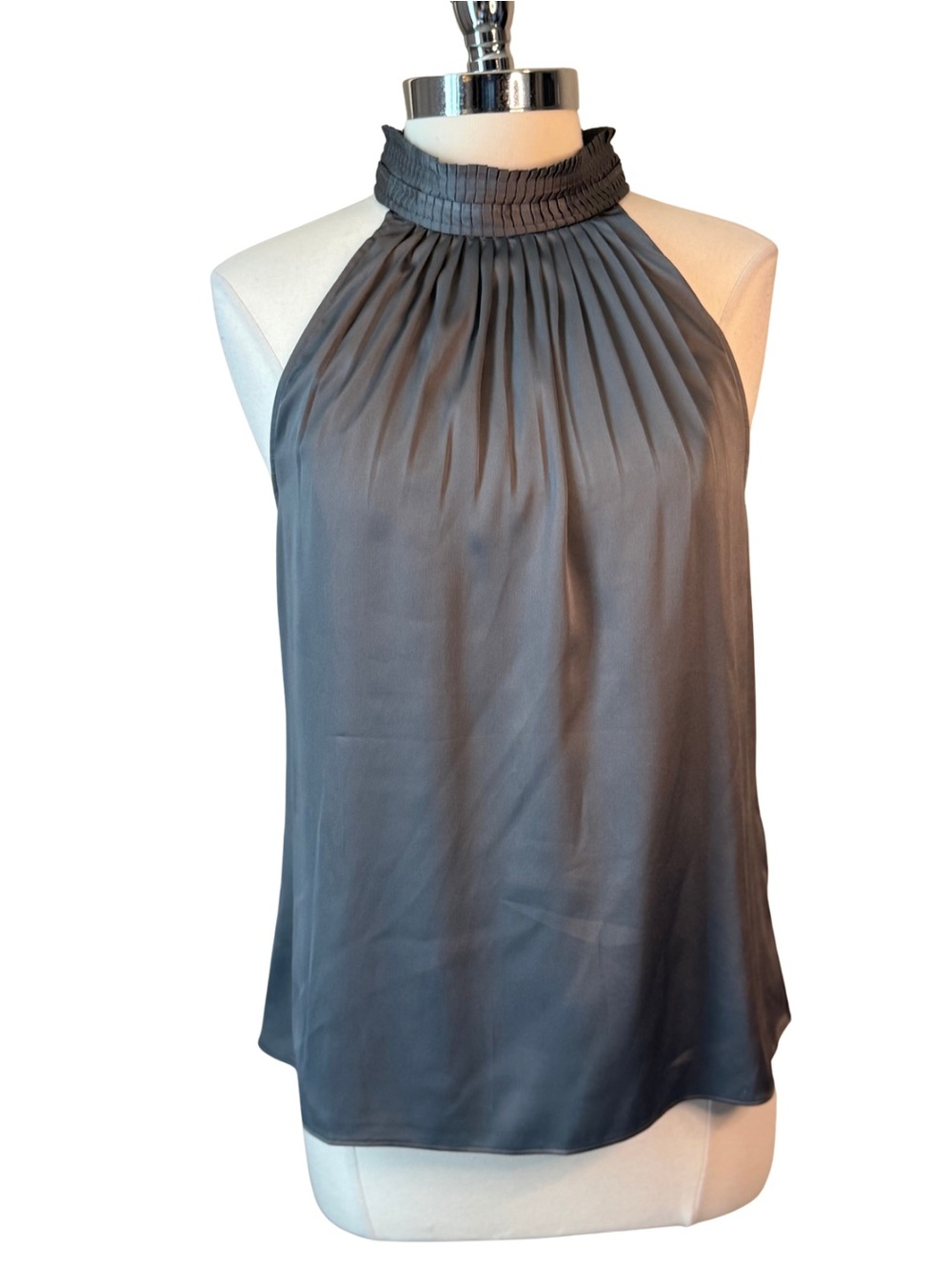 WHBM Charcoal Halter Blouse Size 12 Satin Sleeveless Top